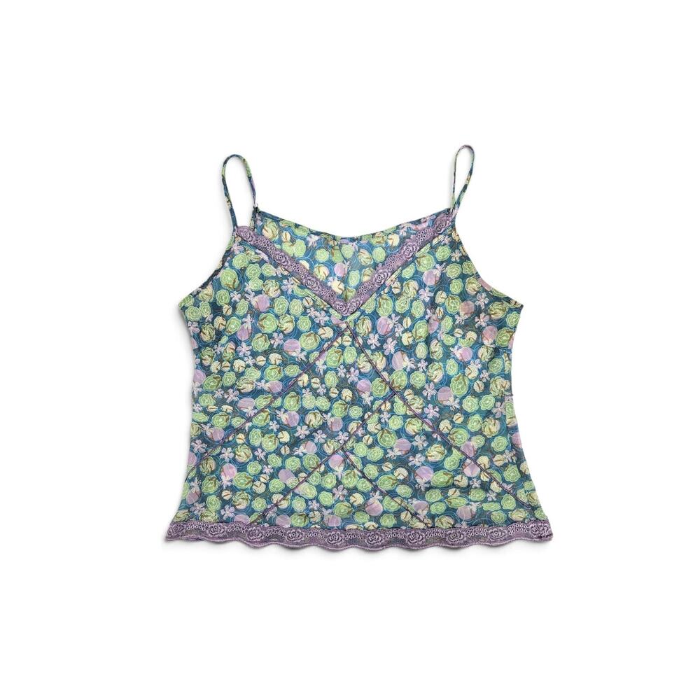 Y2k Euro Floral Cami Top Sheer Coquette Cottagecore - Size Large